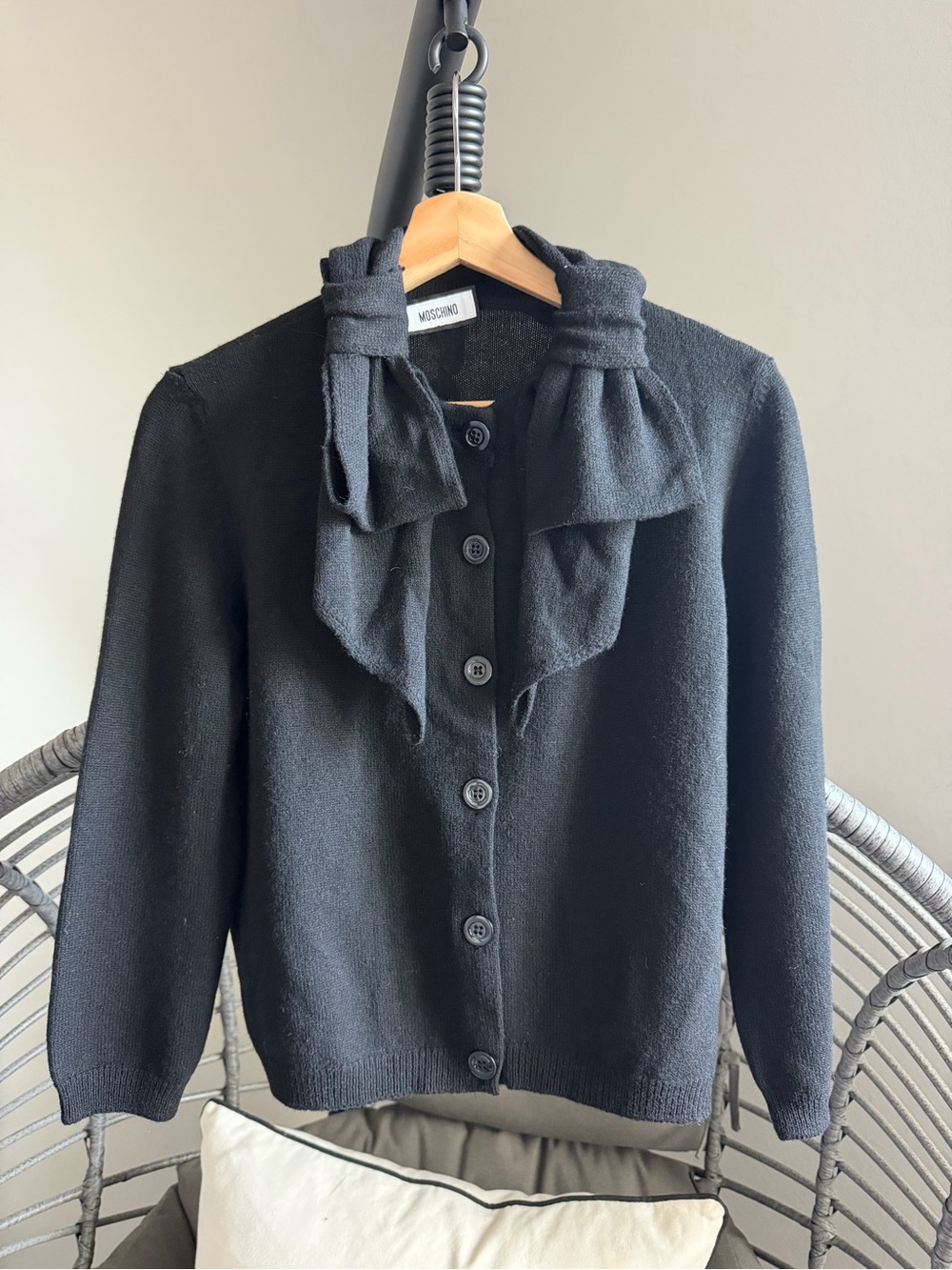 Moschino Black Knit Button-Front cardigan with Bow Detail M